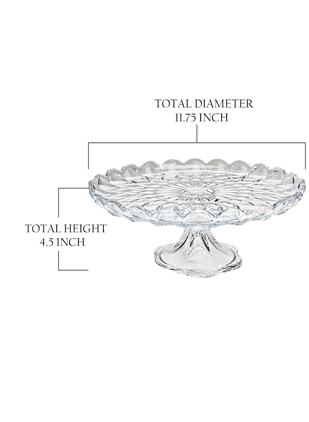 Scalloped Glass Cake Stand, 11.75" Diameter & 4.5" Tall