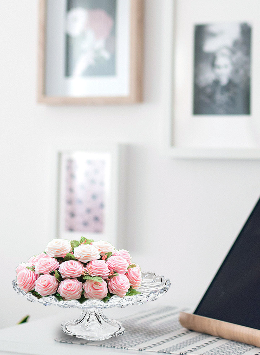 Scalloped Glass Cake Stand, 11.75" Diameter & 4.5" Tall