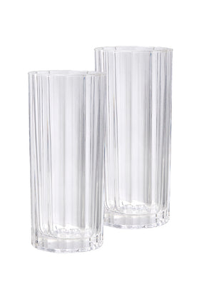 Serene Spaces Living Fluted Pattern Round Vase, Optical Glass Vase, Measures 9.75" Tall and 4.25" Diameter