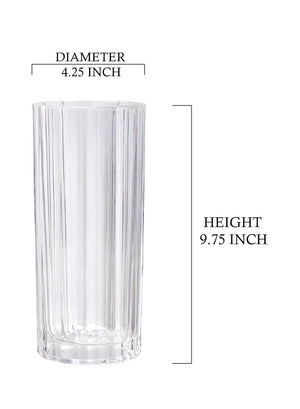 Serene Spaces Living Set of 2 Fluted Pattern Round Vase, Optical Glass Vase, Measures 9.75" Tall and 4.25" Diameter