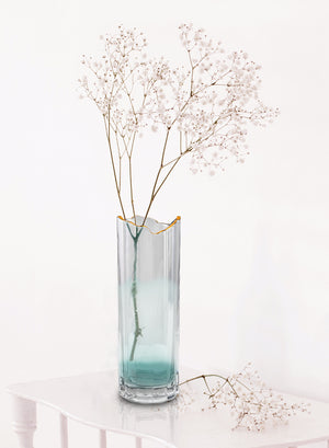 Serene Spaces Living Waves Gold Rim Faceted Glass Vase, Flower Vase, In 2 Sizes
