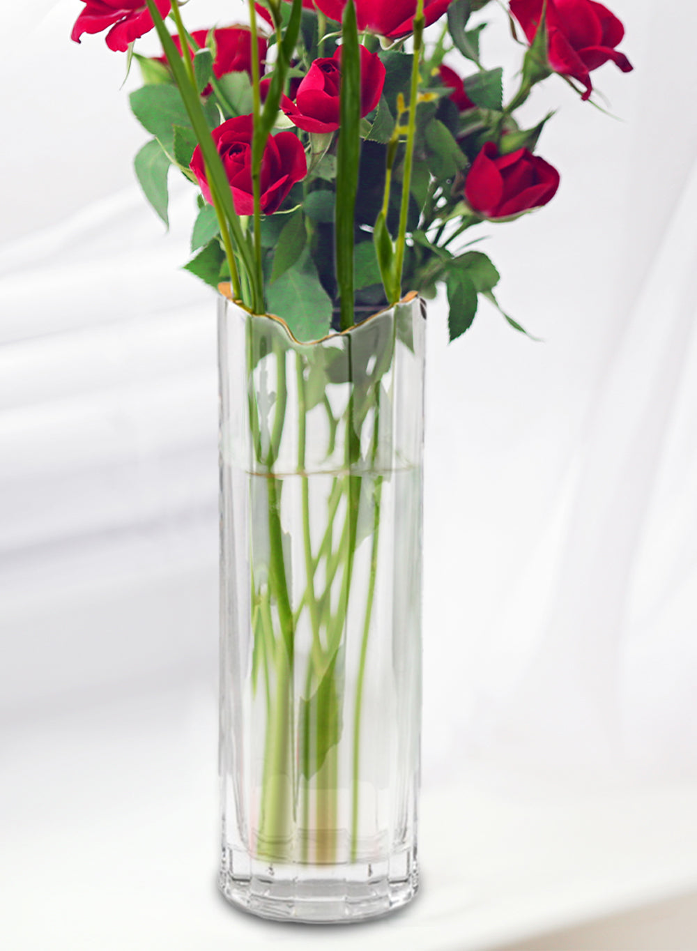 Serene Spaces Living Waves Gold Rim Faceted Glass Vase, Flower Vase, In 2 Sizes