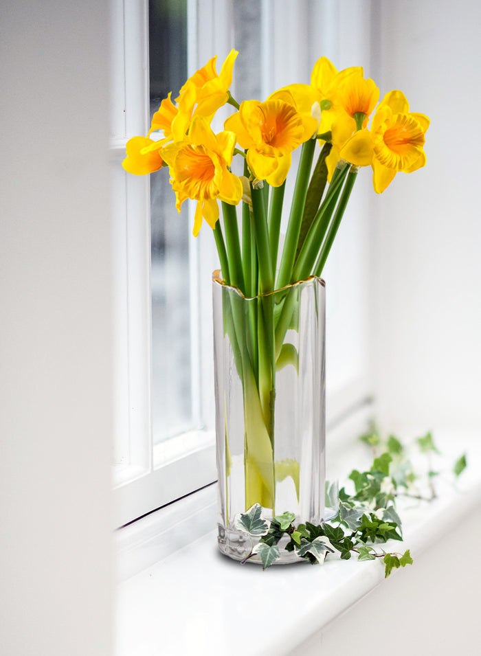 Serene Spaces Living Waves Gold Rim Faceted Glass Vase, Flower Vase, In 2 Sizes