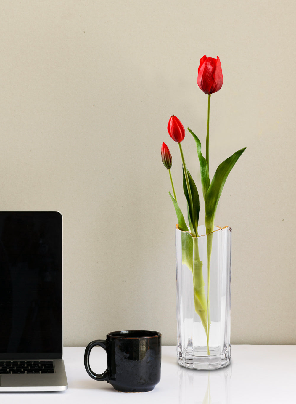 Serene Spaces Living Waves Gold Rim Faceted Glass Vase, Flower Vase, In 2 Sizes