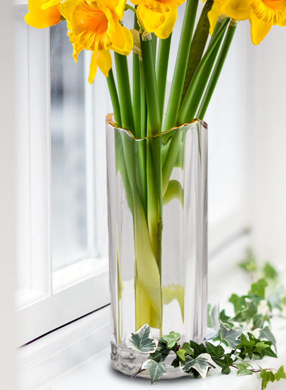 Serene Spaces Living Waves Gold Rim Faceted Glass Vase, Flower Vase, In 2 Sizes