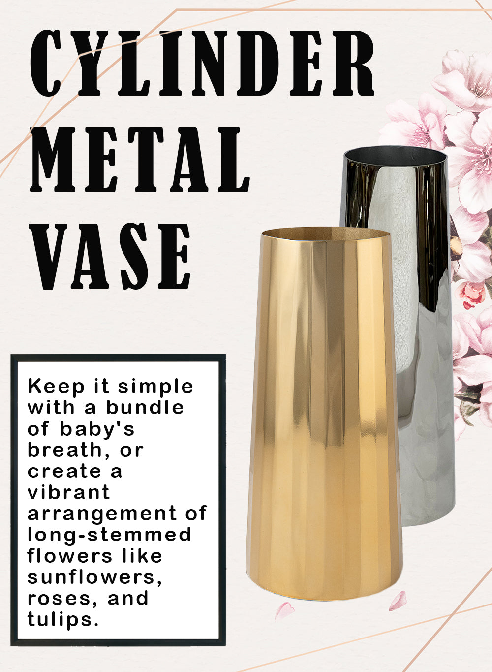 Metal Flower Vase, in 2 Colors & Sizes