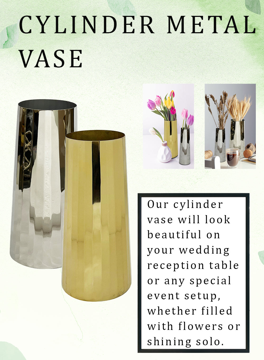 Metal Flower Vase, in 2 Colors & Sizes