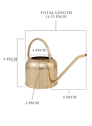 Gold Metal Watering Can, 14.75" Long, 4" Wide & 9" Tall