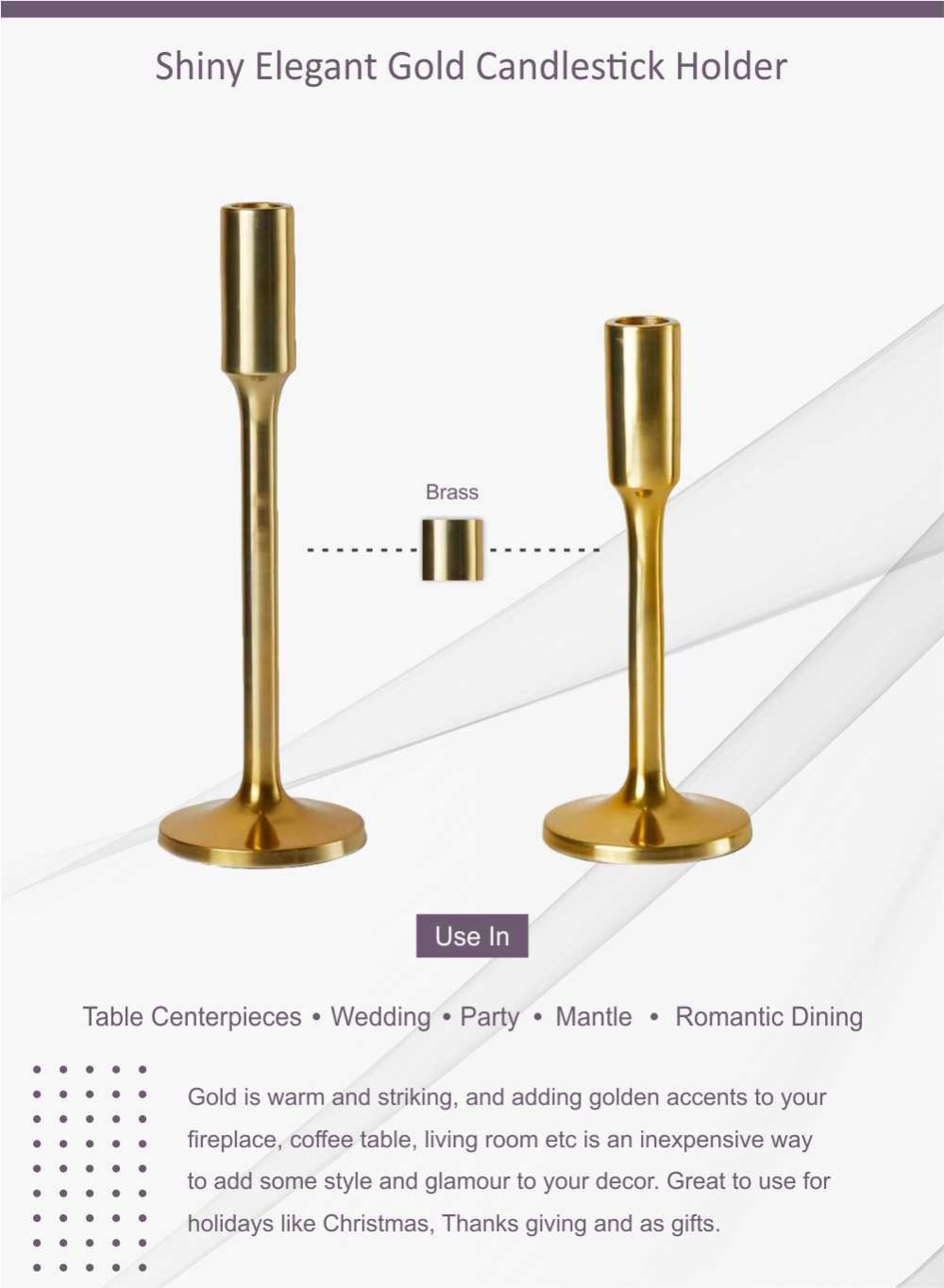 Sleek Gold Candlestick Holder, in 2 Sizes