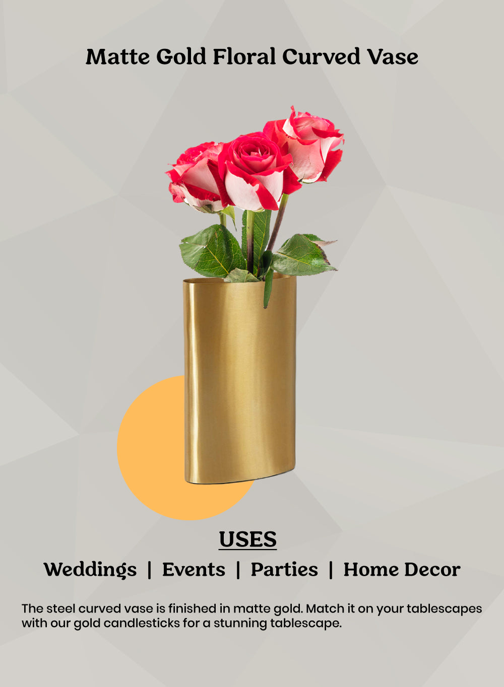 Stylish Matte Gold Floral Vase, In Various Shapes & Sizes