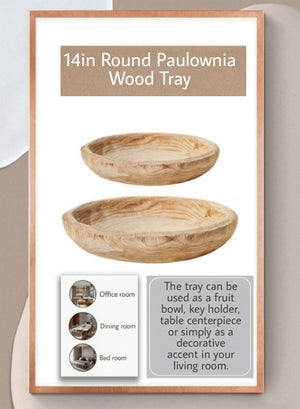 Round Decorative Paulownia Wood Tray, in 2 Sizes