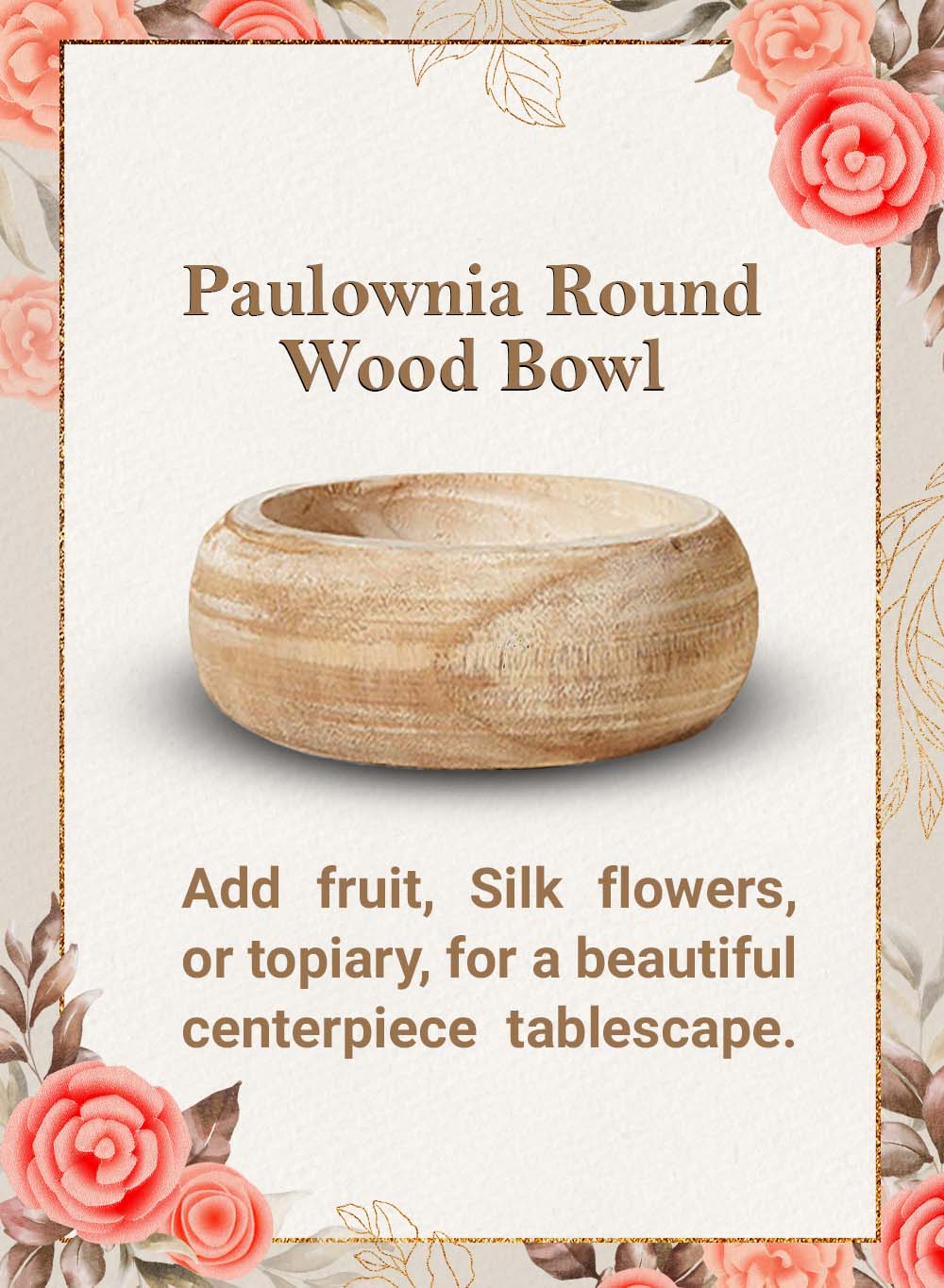 Paulownia Round Wood Bowl, 9.5" Diameter & 4" Tall