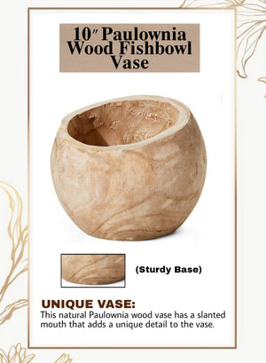 Serene Spaces Living 10" Paulownia Wood Fishbowl Vase, Measures 9" H & 10" Dia