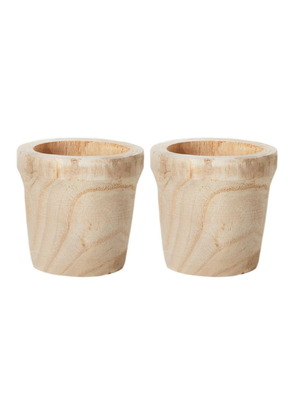 Paulownia Wood Pot, 4.5" Dia & 4.5" Tall - Set of 2