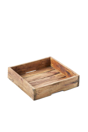 Serene Spaces Living Multipurpose Rustic Square Slatted Wooden Tray, 2 Size Options
