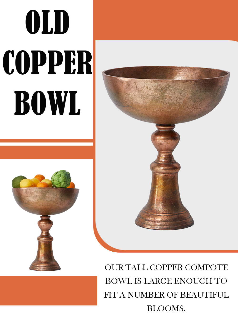 14" Vintage Copper Pedestal Bowl