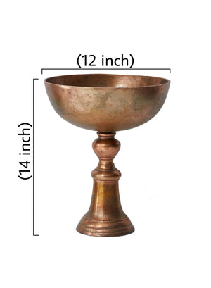 Serene Spaces Living Tall Vintage Copper Pedestal Bowl, 14" Tall & 12" Dia