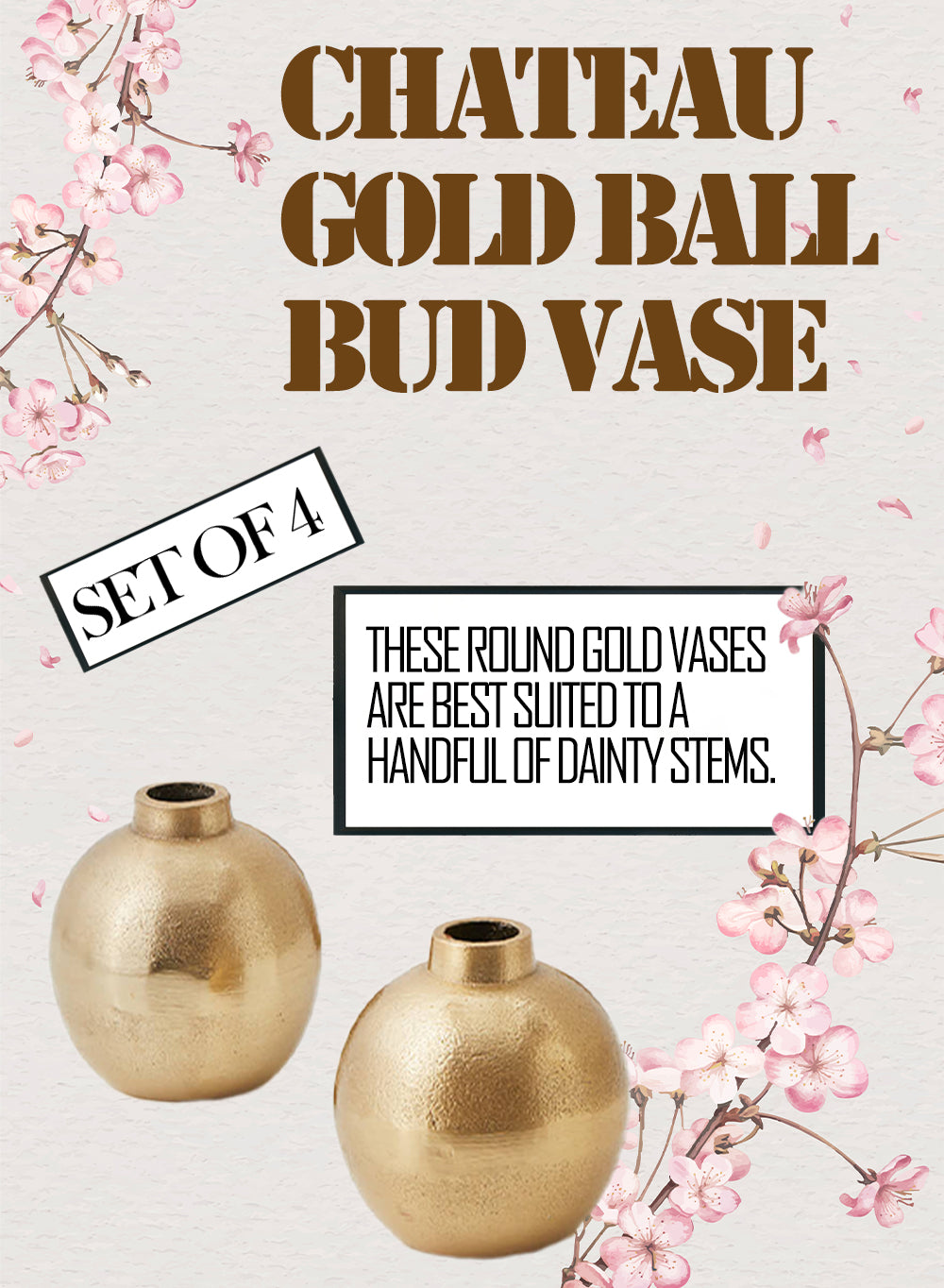 Stylish Gold Floral Bud Vase, Set of 4 and 24, In 3 Shapes