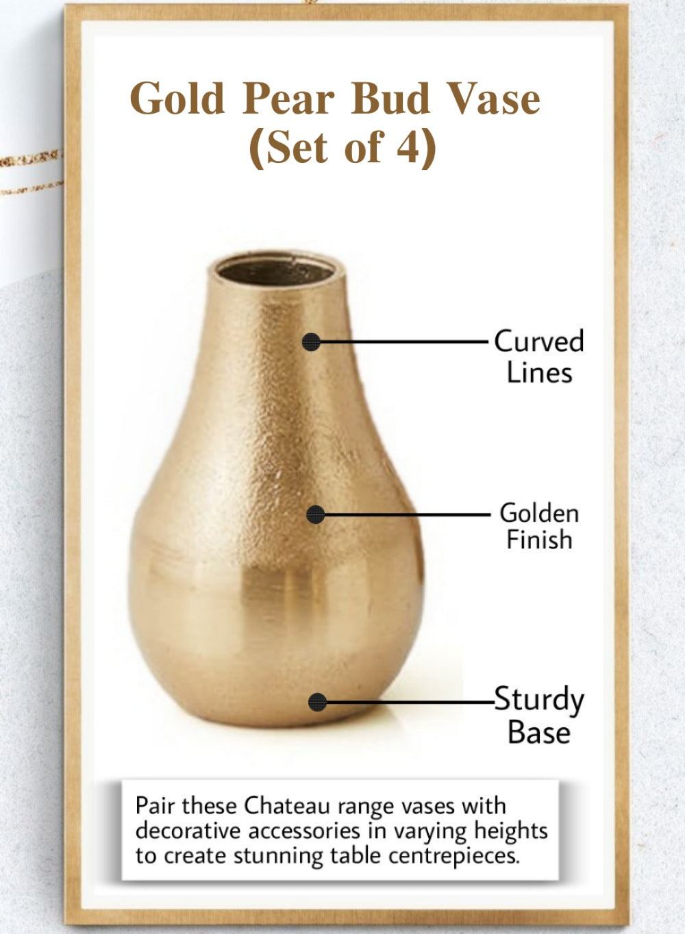 Stylish Gold Floral Bud Vase, Set of 4 and 24, In 3 Shapes