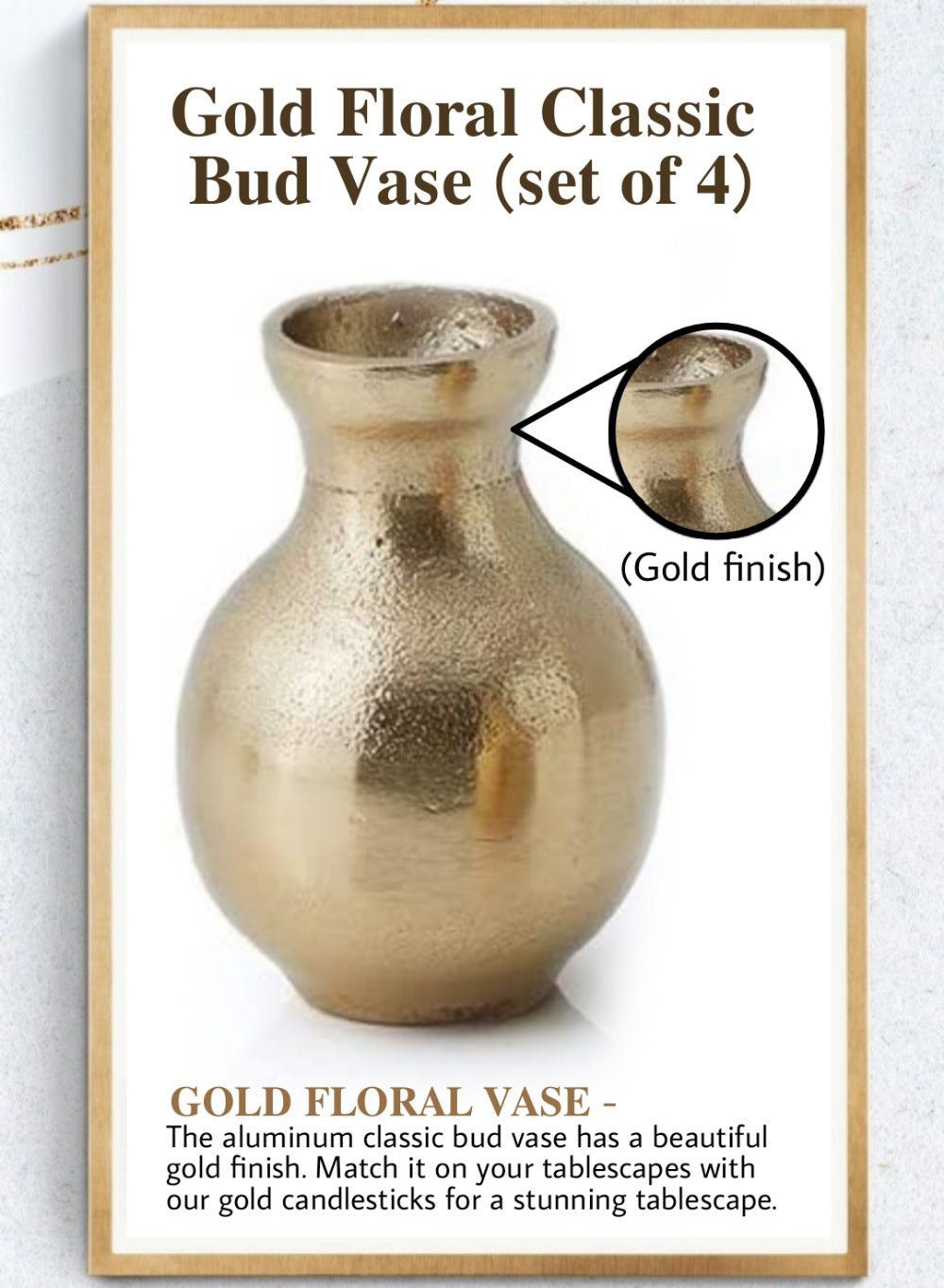 Stylish Gold Floral Bud Vase, Set of 4 and 24, In 3 Shapes