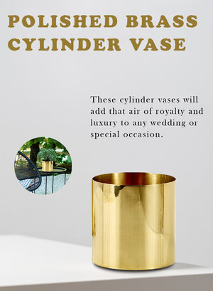 Gold Brass Cylinder Vase, 4" Tall & 4" Diameter