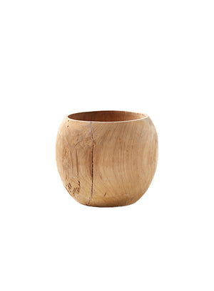 Serene Spaces Living Handmade Natural Fish-Bowl Teak Vase, 5.5" Tall & 7" Dia