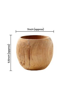 Serene Spaces Living Handmade Natural Fish-Bowl Teak Vase, 5.5" Tall & 7" Dia