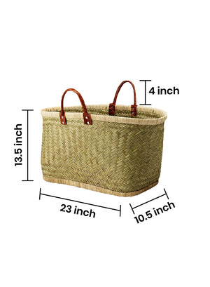 Handmade Straw Tote Bag with Leather Handles, in 2 Sizes