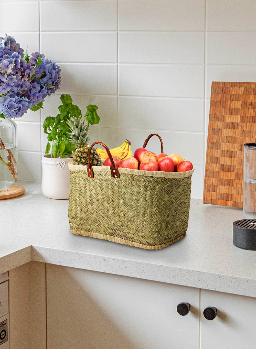 Handmade Straw Tote Bag with Leather Handles, in 2 Sizes