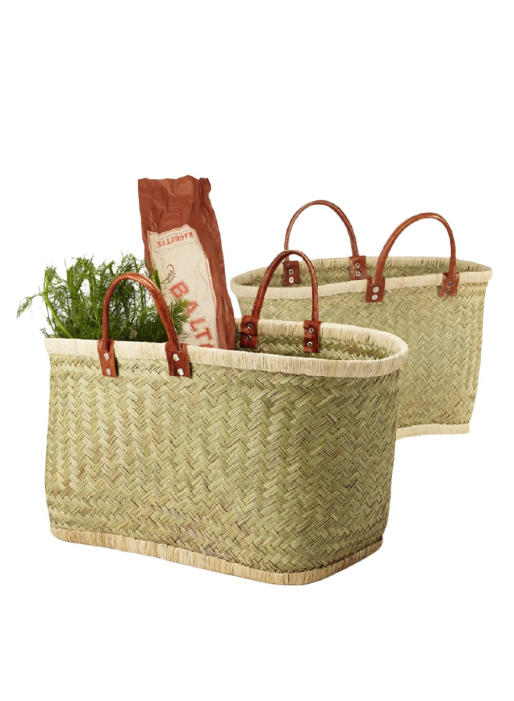 Handmade Straw Tote Bag with Leather Handles, in 2 Sizes