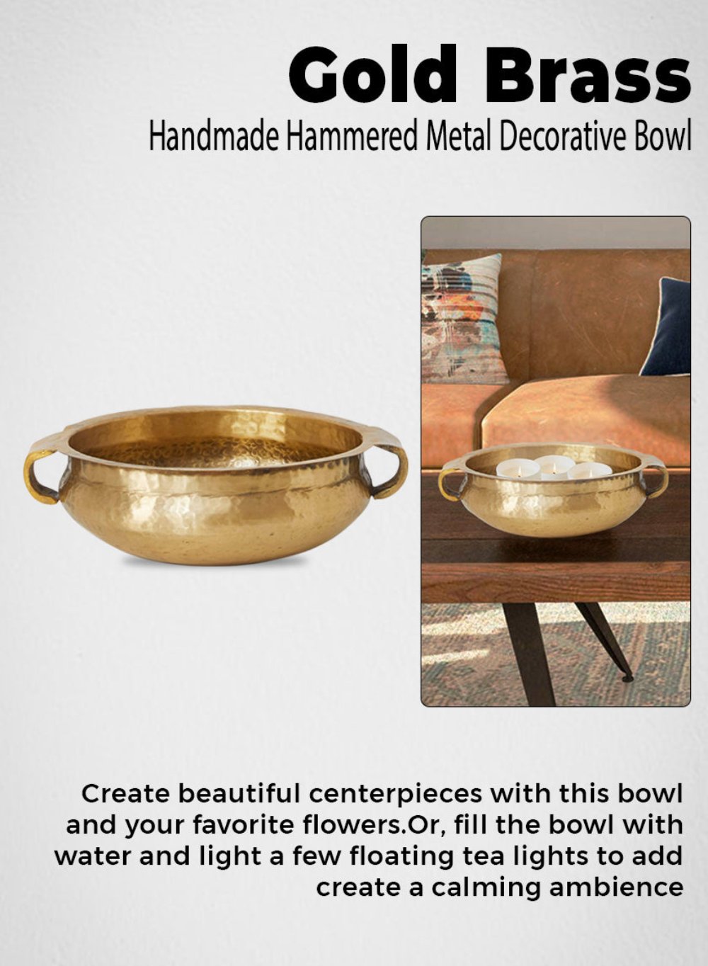 Hammered Urli Brass Bowl – 3 Size Options