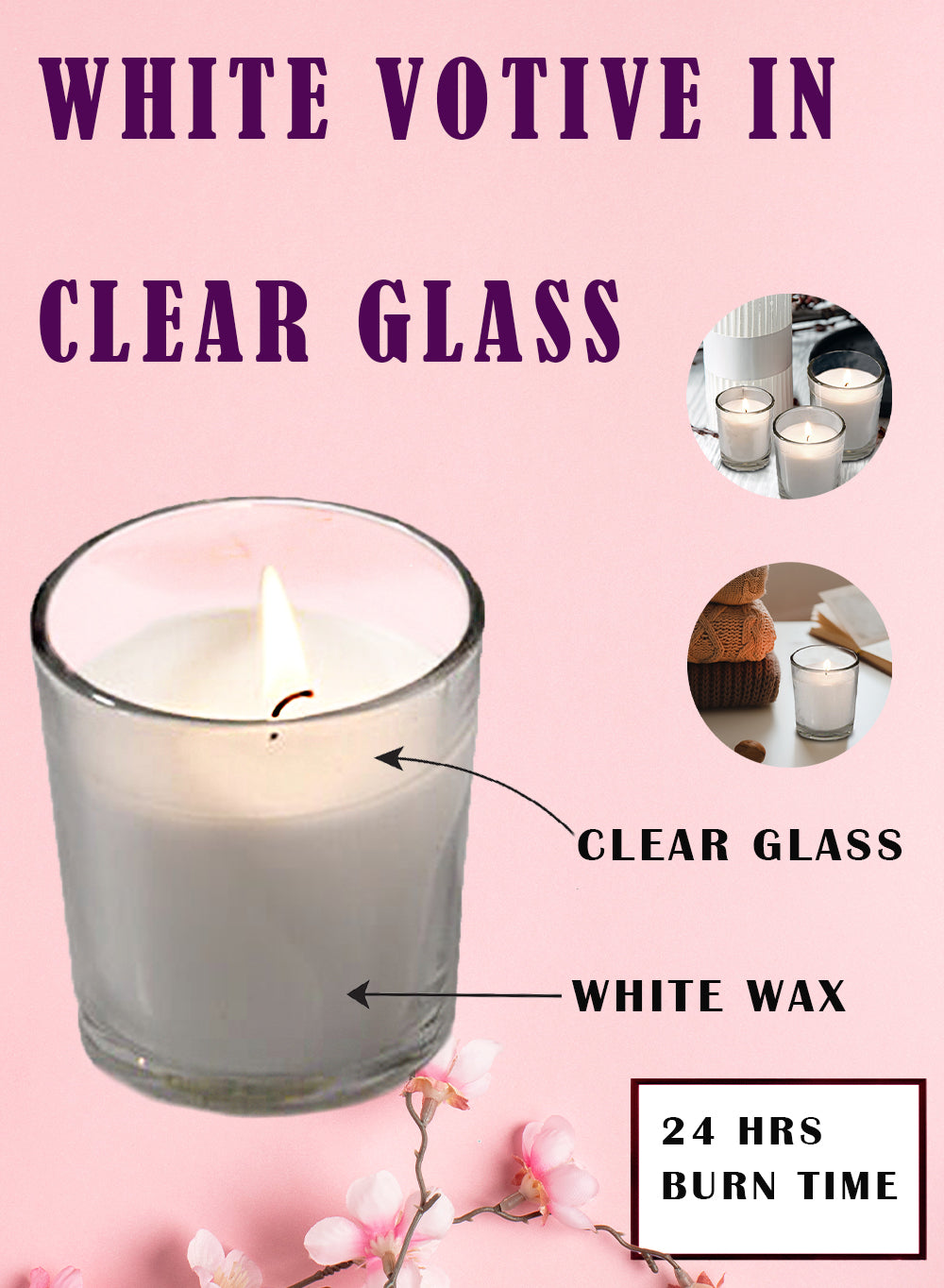 Serene Spaces Living Set of 48 & 100 White Votives, Available in 2 Sizes