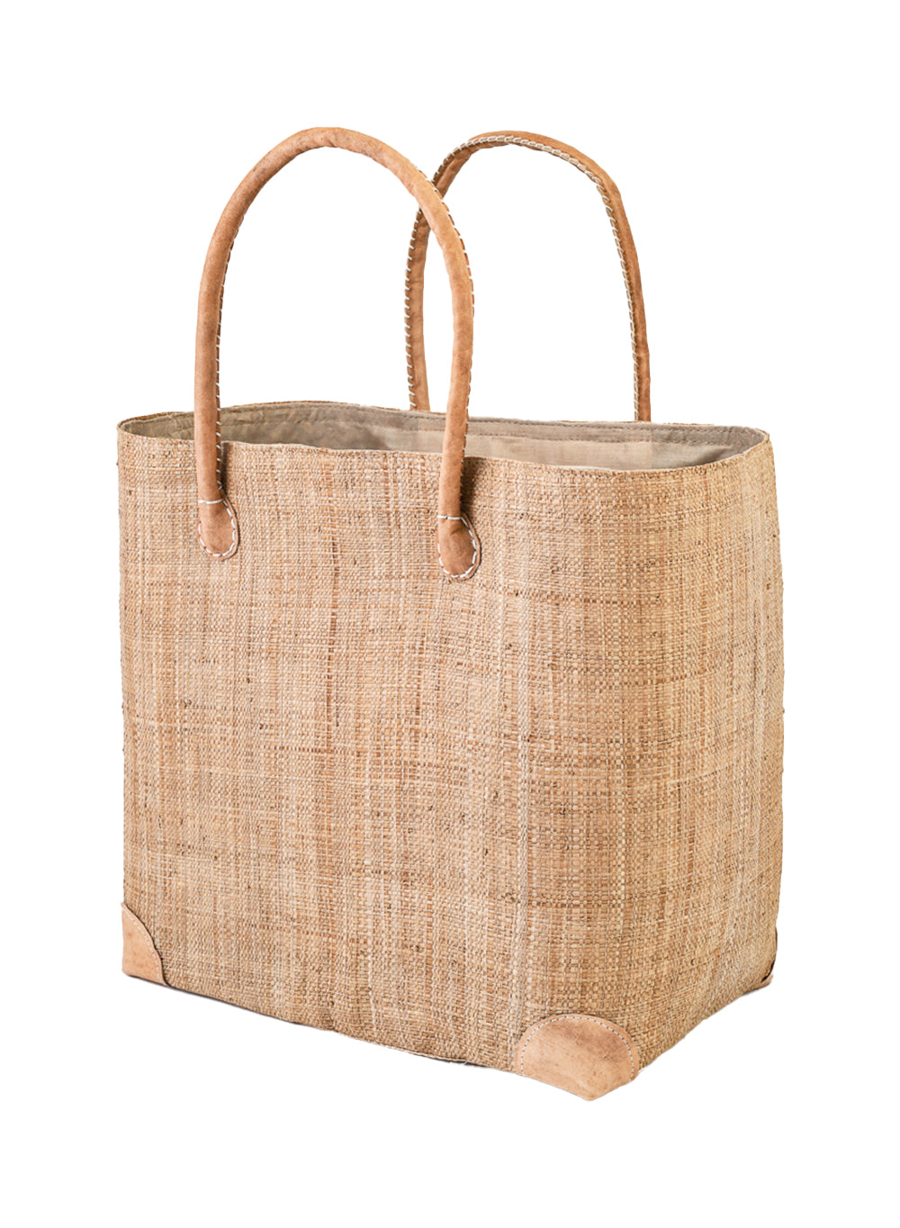 Beige Raffia Tote Bag, 13.5" Long, 6" Wide & 21.5" Tall