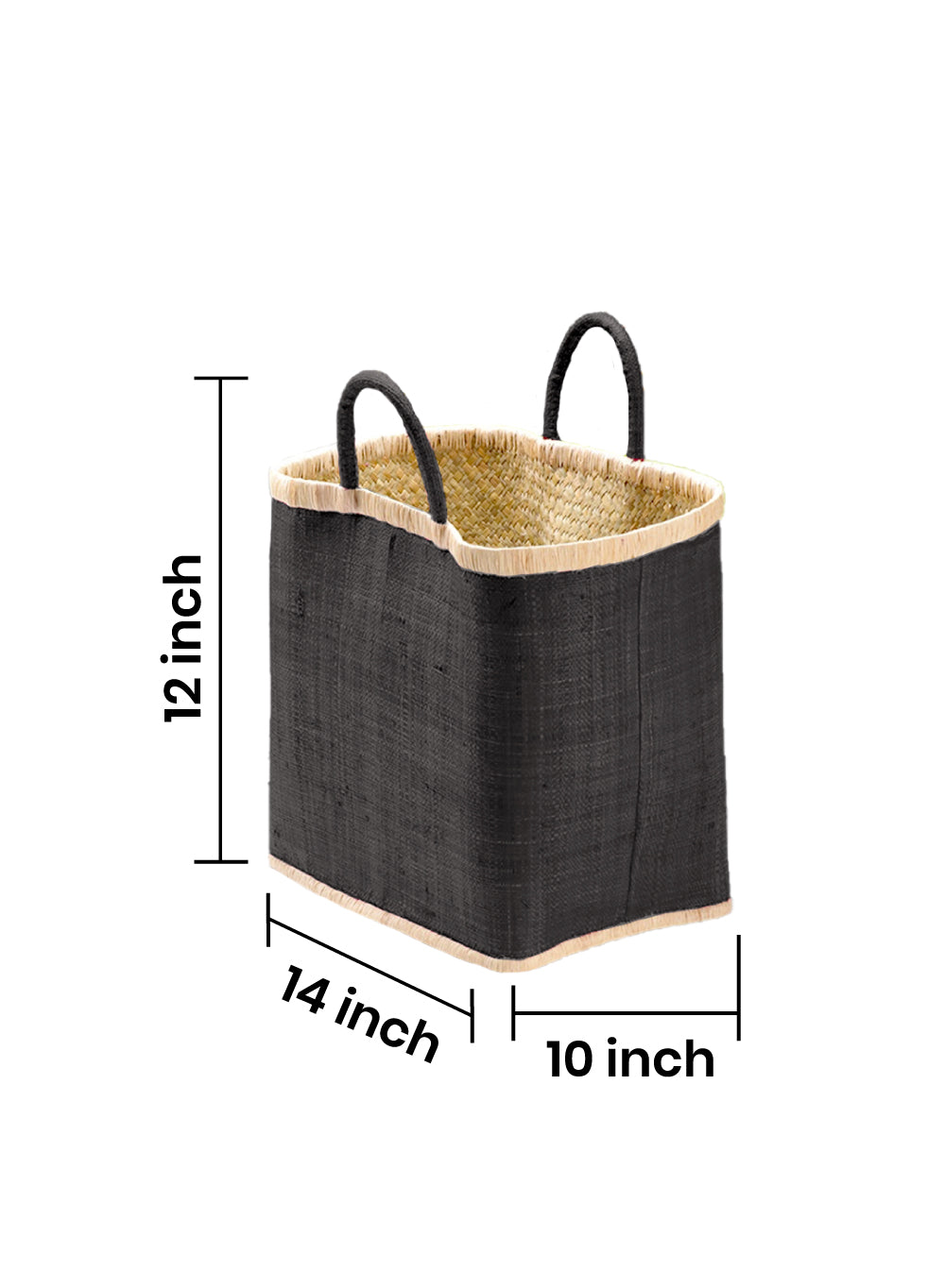 Large Black Raffia Tote Bag, 14" Long, 10" Wide & 12" Tall