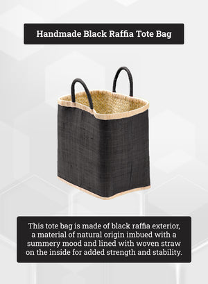 Large Black Raffia Tote Bag, 14" Long, 10" Wide & 12" Tall