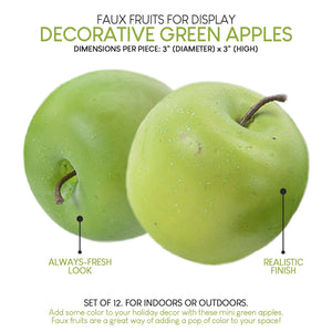 Serene Spaces Living Set of 12 Decorative Green Apples, Measures 3" Dia & 3" H