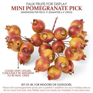 Serene Spaces Living Set of 48 Mini Pomegranate Pick, Measures 3" Dia & 4" H