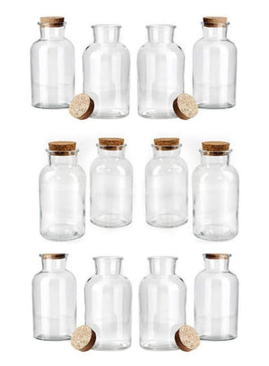 Serene Spaces Living Clear Glass Bottle Vase With Cork, Measures 8 inches Tall, Set of 12