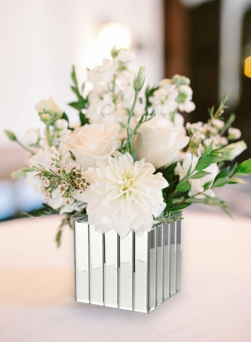 Serene Spaces Living Gatsby Mirror Strip Cube Vase – Art Deco Inspired Glass Vase with Mirror Finish, Available in 2 sizes