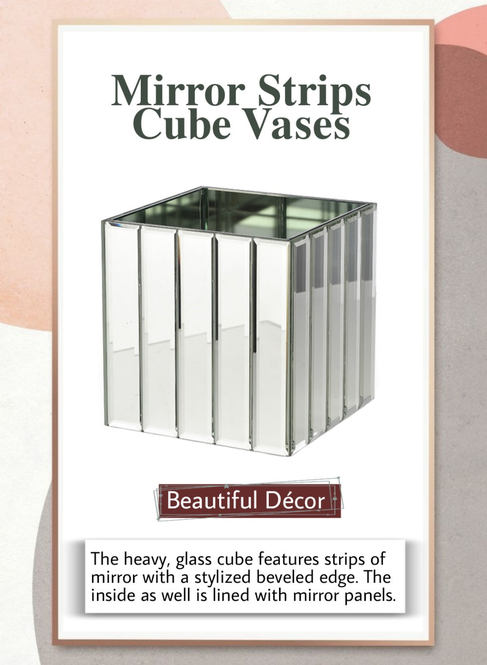 Serene Spaces Living Gatsby Mirror Strip Cube Vase – Art Deco Inspired Glass Vase with Mirror Finish, Available in 2 sizes