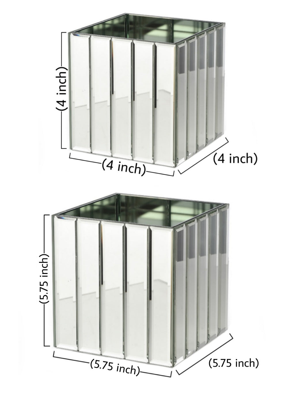 Serene Spaces Living Large Gatsby Mirror Strip Cube Vase, Set of 6 – Art Deco Inspired Glass Vase with Mirror Finish, Measures 5.75” Cube