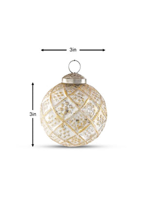 Serene Spaces Living Set of 4 Gold / Red / Antique White Glass Ball Ornaments