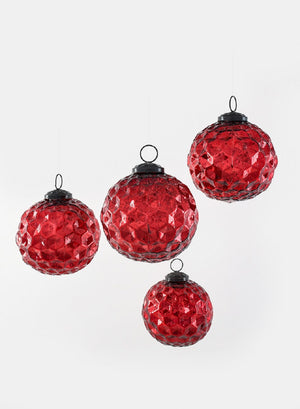 Serene Spaces Living Set of 4 Gold / Red / Antique White Glass Ball Ornaments