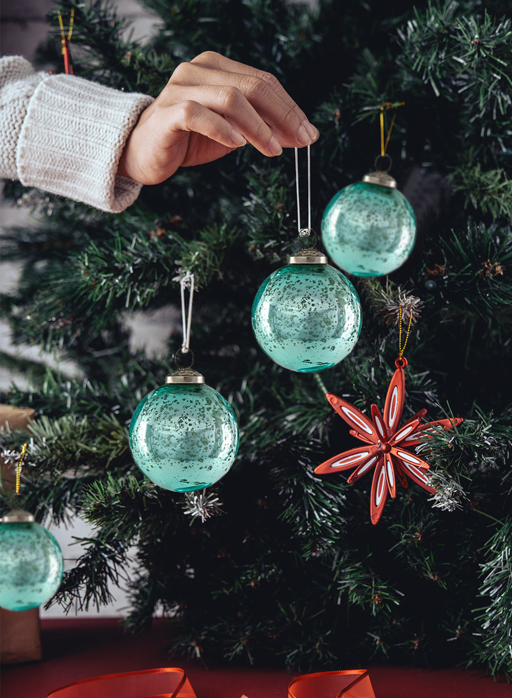 3" Assorted Glass Ball Ornaments, in 2 Colors