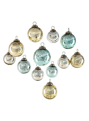 Serene Spaces Living Set of 12 Vintage Style Glass Ball Ornaments for Xmas Tree