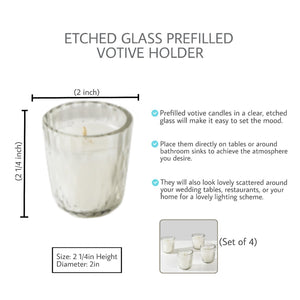 Etched Glass Prefilled Votive Holder, Set of 4