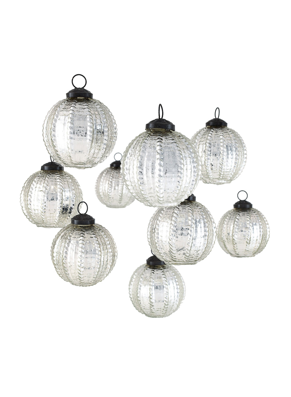 Glass Ornament Ball, 3" Sphere, Set of 9