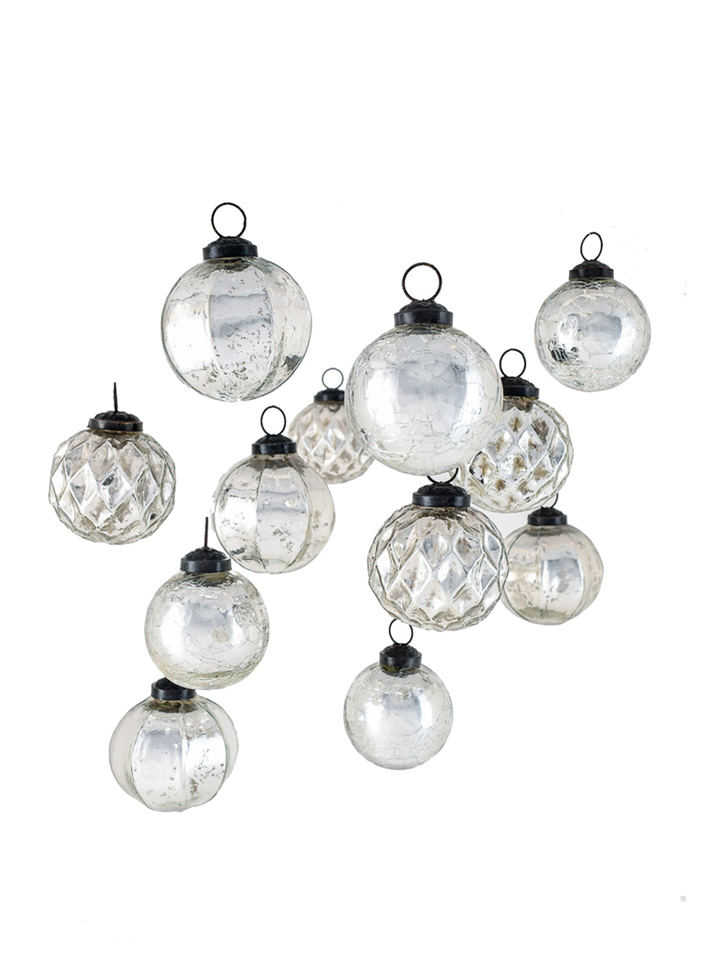 2.5" Silver Mercury Glass Ornaments, Set of 12