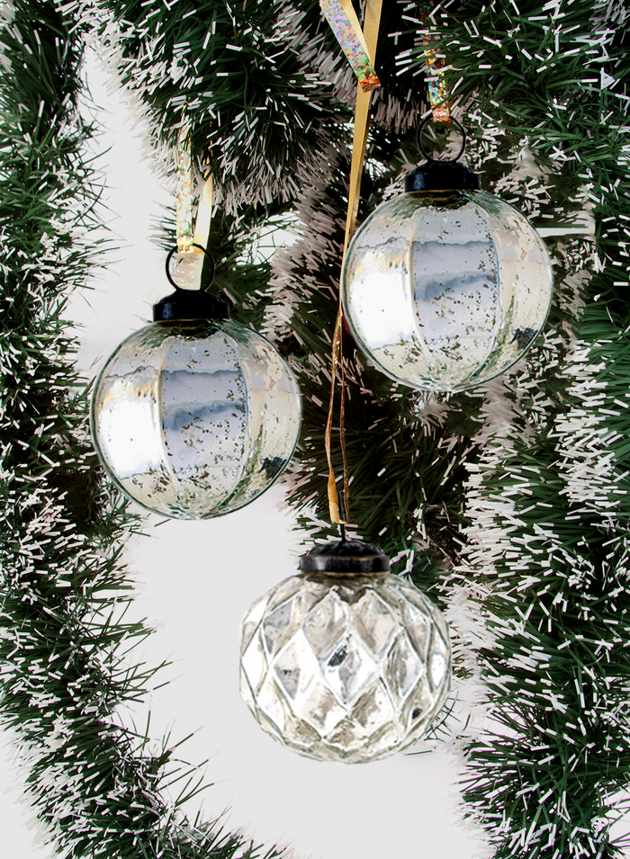 2.5" Silver Mercury Glass Ornaments, Set of 12
