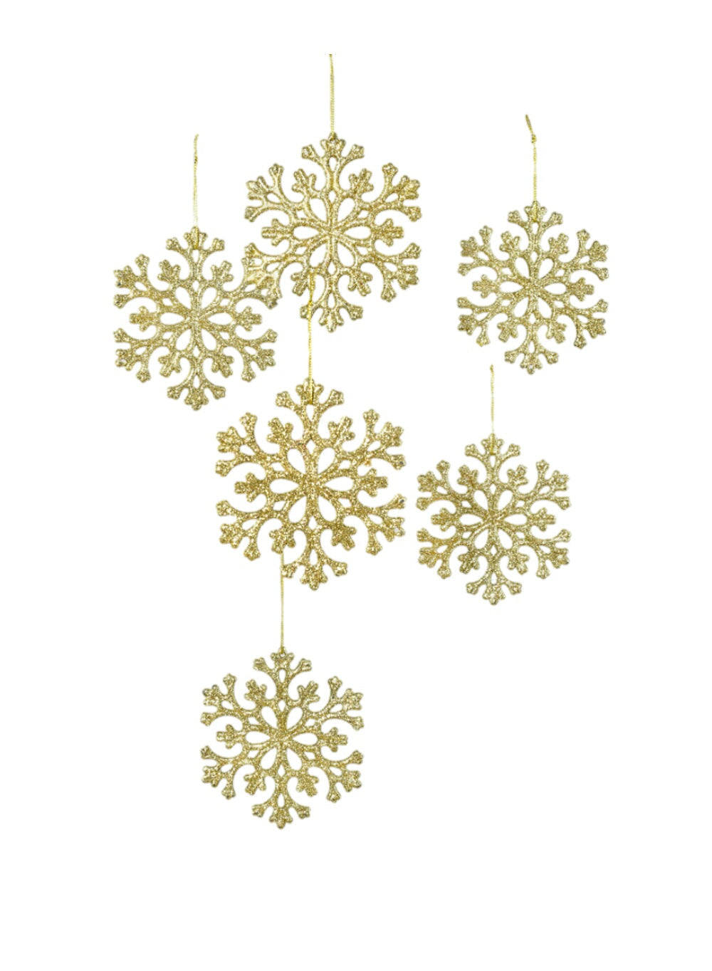 4" Gold Snowflake Christmas Ornaments, Set of 6